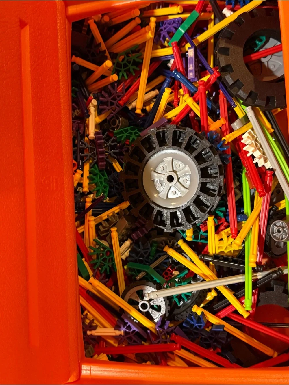 Vintage K’NEX Building Toy Lot Orange Storage Case Parts Wheels Manuals STEM